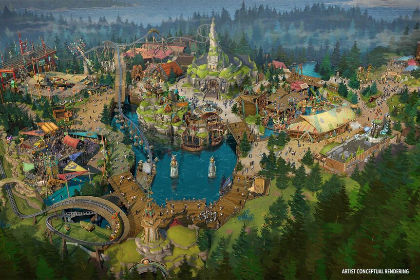 Vista de Isle of Berk en Epic Universe Universal Orlando