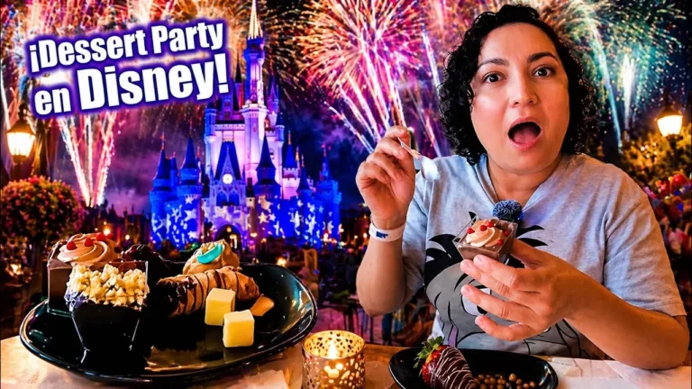 Restaurantes en Disney World: postres frente al castillo de Magic Kingdom durante una dessert party